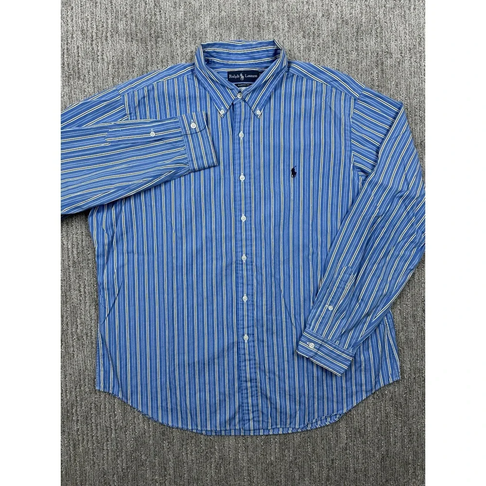 Polo Ralph Lauren Classic Fit Blue Striped L/S Button Down Dress Shirt Men's XL